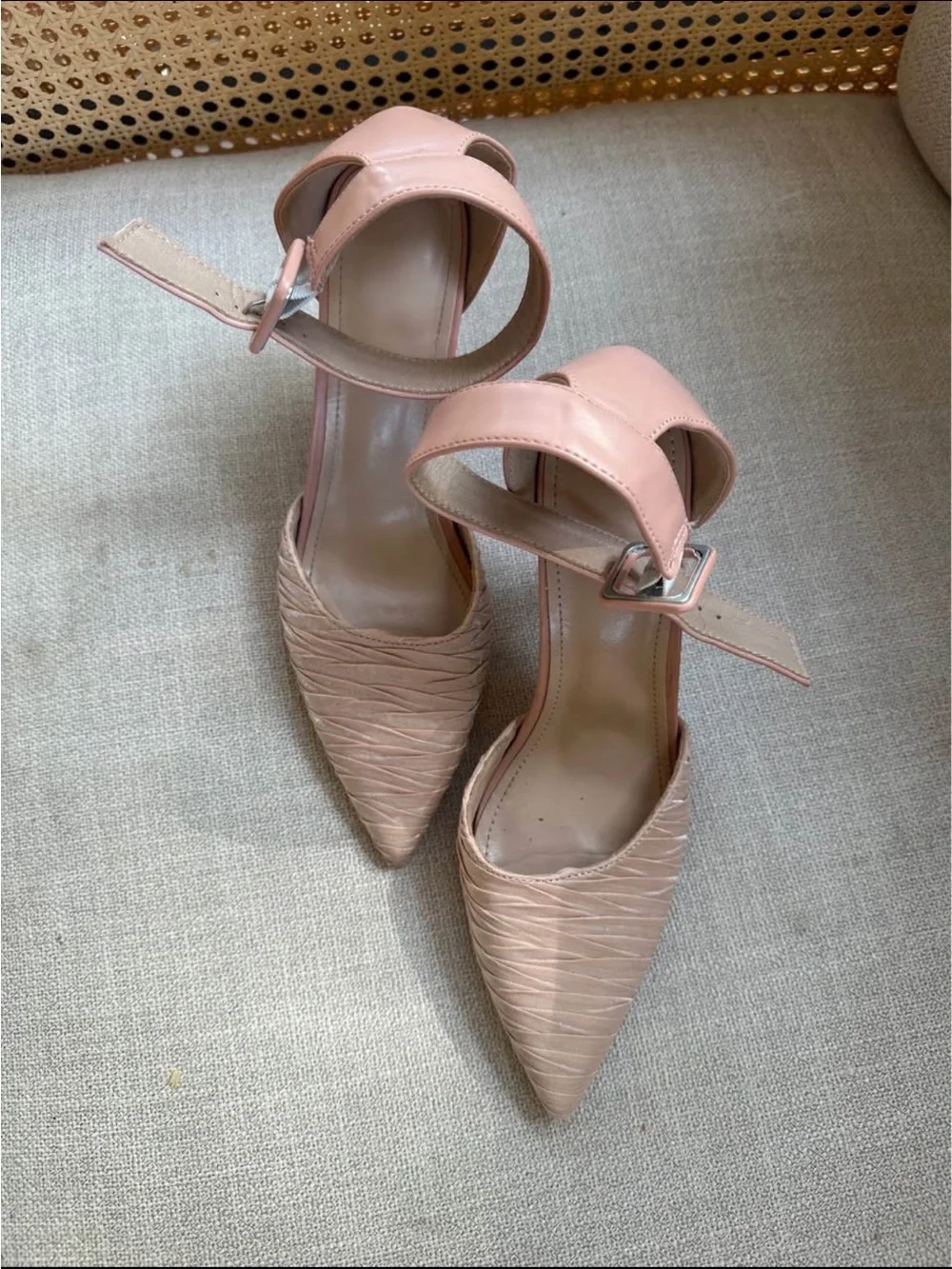 Women's Pointed Toe Ankle Strap Pumps in Blush